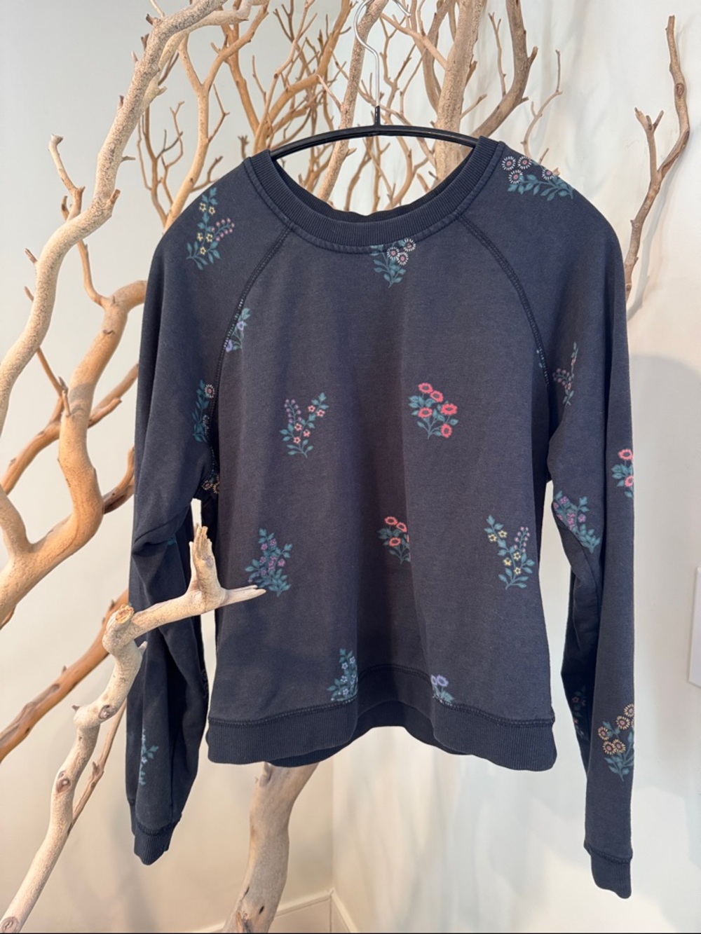 Marine Layer Black Floral Crewneck Sweatshirt